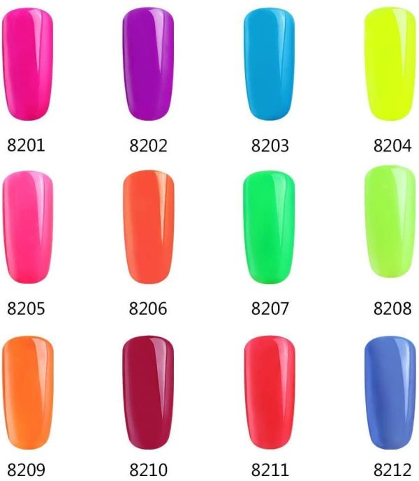 Clavuz Esmaltes Semipermanentes en Gel UV LED, 12pcs Neon Esmaltes de Uñas Soak-off (12 colores) Embalaje Deteriorado Hot on Sale