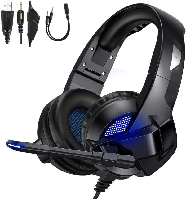 TedGem Auriculares, Auriculares con Microfono, Sonido Envolvente Estéreo Auriculares Gaming, 3.5mm Headset PC, LED Headphones PS4, Headset Gaming para PC Laptop Mac Online now